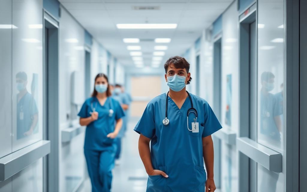 Krankenhaushygiene – Klinikflur mit Pflegepersonal
